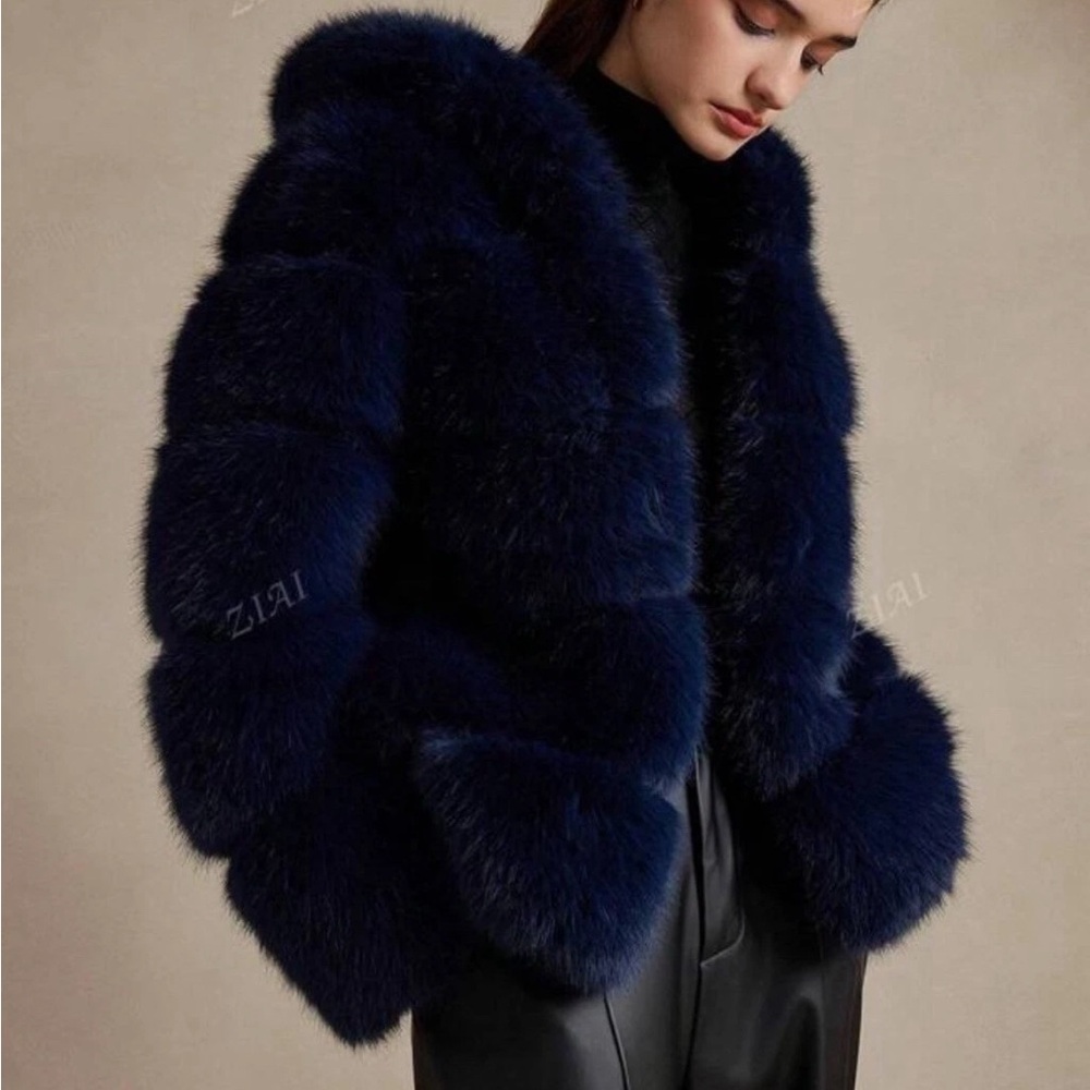 💙 NWT Via Spiga Reversible Hooded Faux Fur Jacket